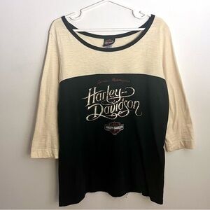 Harley-Davidson shirt Women Large 3/4 sleeve cream black logo biker moto top